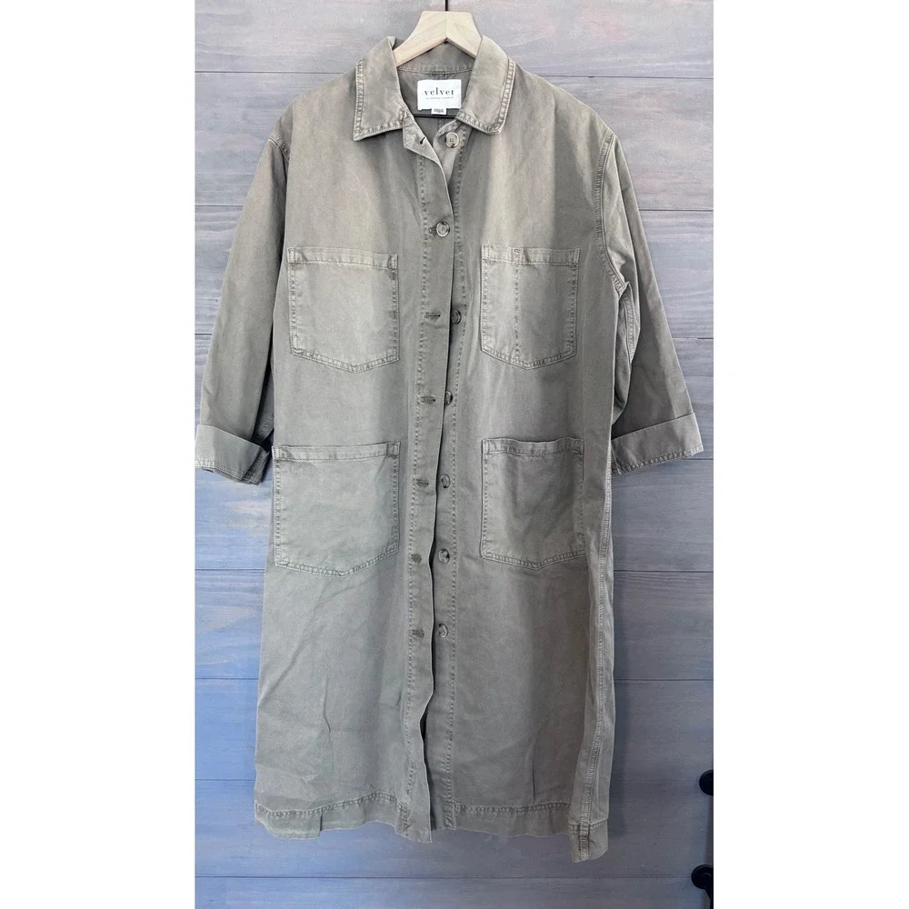 Velvet by Graham & Spencer Elaine Sanded Twill Trench Coat Green XS Duster - Picture 4 of 8